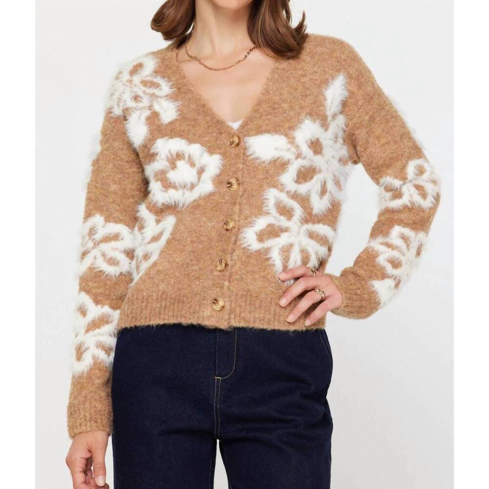 NEW CURRENT AIR fuzzy sweater cardigan in camel